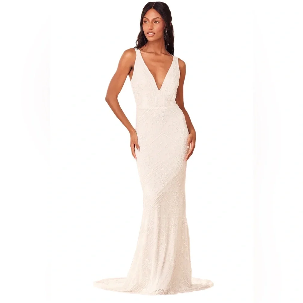 Lulus The Sweetest Vows White Sequin Mermaid Maxi Dress New - Picture 1 of 10